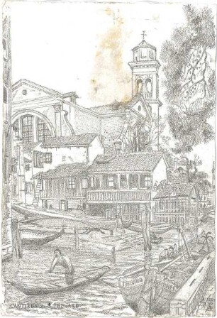 Wach, Hugo; Venedig (Italien); "Venezia ein architektonisches Portrait in Lithographien von H.C.C. Wach. Zweiter Teil: Blatt 37-69", Vorzeichnungen für geplante Publikation - San Travaso (Perspektive)