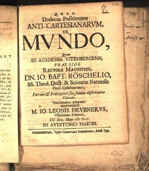 Dodecas Positionum Anti-Cartesianarvm, De Mvndo