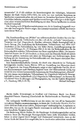 Haller, Martin :: Erinnerungen an Kindheit und Elternhaus, bearb. von Renate Hauschild-Thiessen : Hamburg, Gesellschaft der Bücherfreunde, 1985