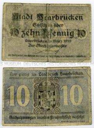Notgeldschein der Stadt Saarbrücken