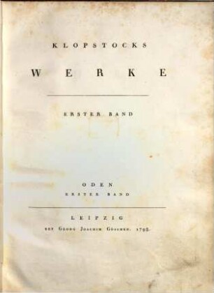 Klopstocks Werke, 1 : Oden. 1. Oden ; 1