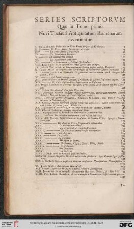Series Scriptorvm quæ in Tomo primo Novi Thesauri Antiquitatum Romanarum inveniuntur