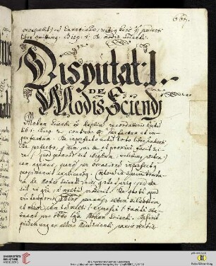 Disputatio I: De Modis Sciendj