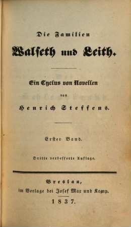 Novellen : Gesammt-Ausgabe, 2. Die Familien Walseth und Leith. 1. Bd. : ein Cyclus von Novellen