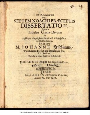 ... De Septem Noachi Praeceptis Dissertatio II.