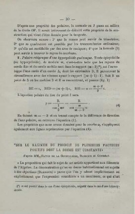 SUR LE MAXIMUM DU PRODUIT DE PLUSIEURS FACTEURS POSITIFS DONT LA SOMME EST CONSTANTE.