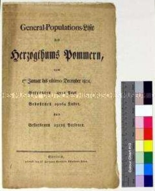 Tabellarisches Bevölkerungsverzeichnis für die Städte und Synoden in Vorpommern, Hinterpommern und das Fürstentum Cammin