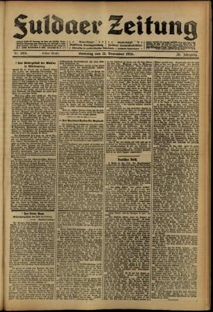 Erste Ausgabe vom Samstag, den 21. Dezember 1912.