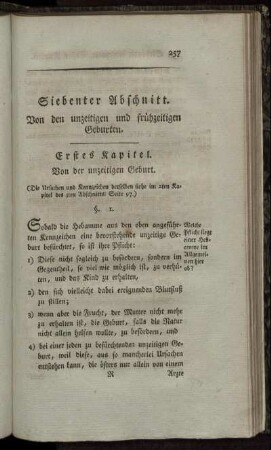 Siebenter Abschnitt. Von den unzeitigen und frühzeitigen Geburten.