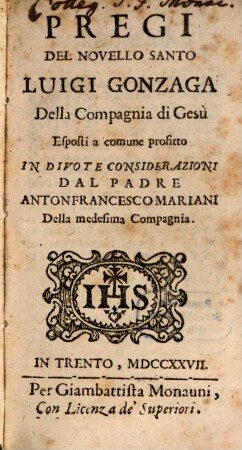 Pregi del S. Luigi Gonzaga