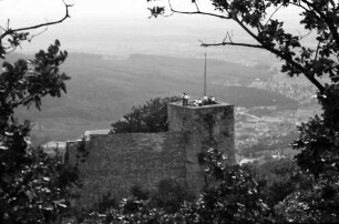 Baden-Baden: Blick vom Felsen auf Turm des alten Schlosses