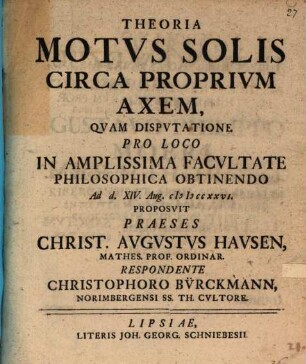 Theoria motus solis circa proprium axem