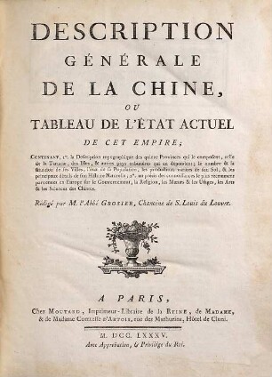 Description générale de la Chine : ou tableau de l'etat actuel de cet empire