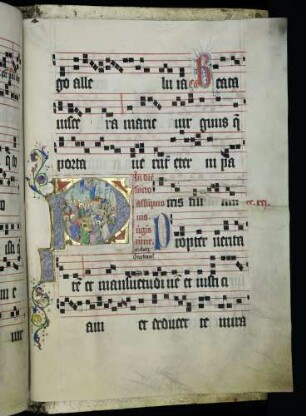 Historisierte Initiale (Mariae Himmelfahrt): P(atris filium): Marientod