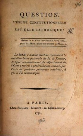 Question: L'Église constitutionnelle est-elle catholique?