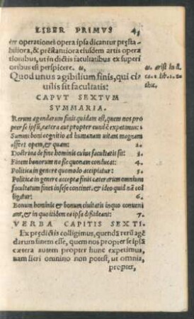 Quod unus agibilium finis, qui civilis sit facultatis: Caput Sextum