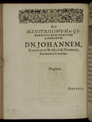 Ad ... Dn. Johannem, Comitem in Waldeck & Piermont ...