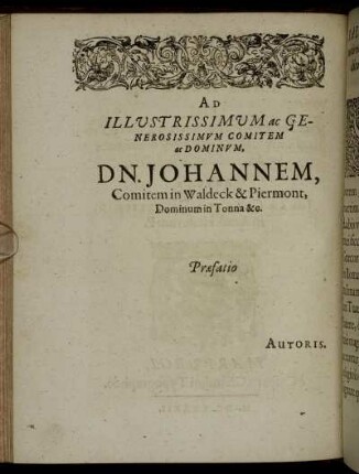Ad ... Dn. Johannem, Comitem in Waldeck & Piermont ...