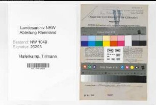 Entnazifizierung Tillmann Haferkamp , geb. 12.04.1890 (Lokfuehrer)