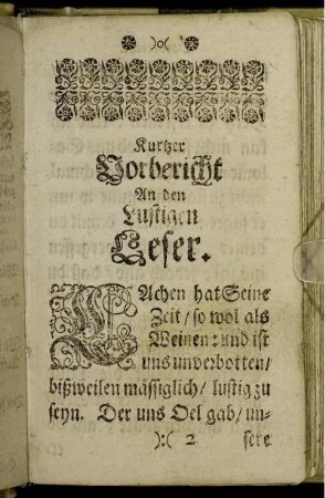Kurtzer Vorbericht An den Lustigen Leser.