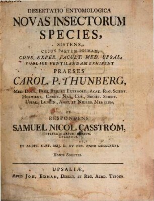 Diss. entomol. novas insectorum species sistens