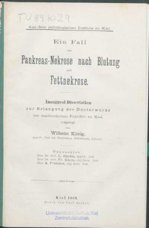 Ein Fall von Pankreas-Nekrose nach Blutung und Fettnekrose