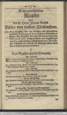 I. Das Register über die Evangelia