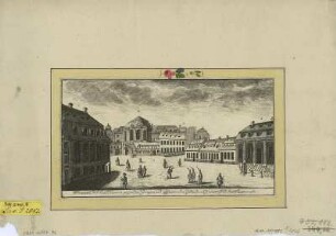 Ansicht von der Umgebung des Zwingers in Dresden, Kupferstich, vor 1782 : Prospect, des Ballhausses, gegen den Zwinger, und anstossenden Gebäude, nebst einem Teile der Hauptwache / [F. G. Schlitterlau sc.] - [Dresden] , [vor 1782]. - 1 Kunstbl. : Kupferst. ; 25 x 13 cm