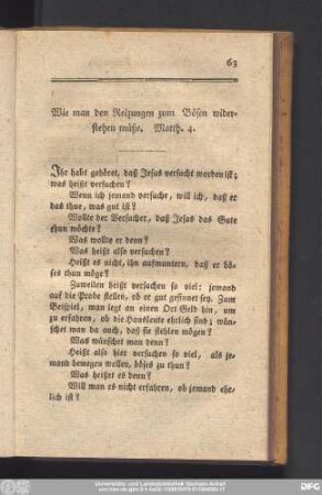 Wie man den Reizungen zum Bösen widerstehen müße. Matth. 4.