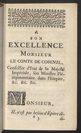 A son Excellence Monsieur le Comte de Cobenzl