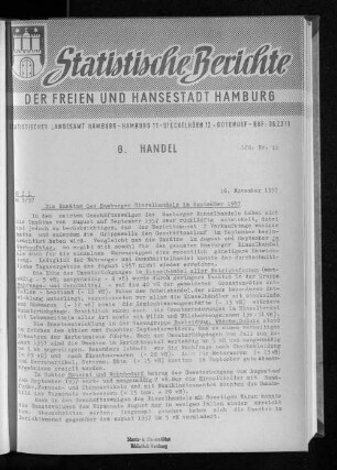 Die Umsätze des Hamburger Einzelhandels im September 1957 : Lfd. Nr. 12