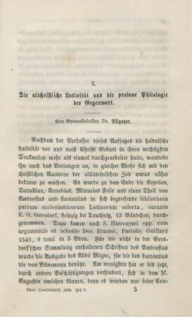 65-85 Die altchristliche Latinität und die profane Philologie der Gegenwart