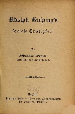 Adolph Kolping's sociale Thätigkeit