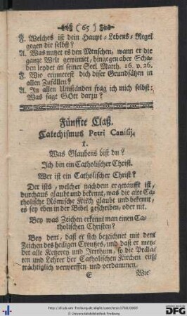 Fünffte Claß. Catechismus Petri Canisii.