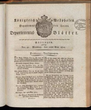 Nro. 41. Montag, den 21ten May 1810 [-] Nro. 50. Donnerstag, den 21ten Junius 1810