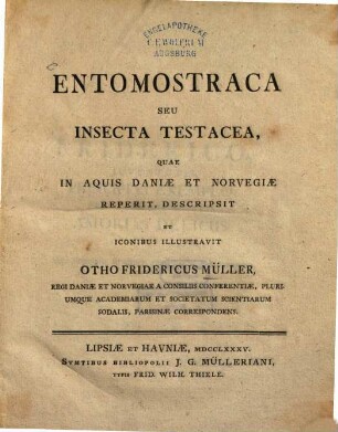 Entomostraca Seu Insecta Testacea In Aquis Daniæ Et Norvegiæ