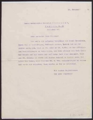 Schreiben an den Architekten Heinrich Straumer, Berlin (Brief)