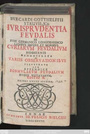 Bvrcardi Gotthelffii Struvii, JCti Ivrisprvdentia Fevdalis : Ex Ivre Germanico Longobardico, Legibvs Imperii Et Moribvs Cvriarvm Fevdalivm Hodiernis Demonstrata Et Variis Observationibvs Illvstrata Cvm Appendice Formvlarvm Fevdalivm Hodie Vsitatarvm