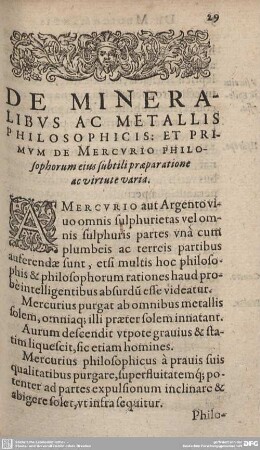 De Mineralibus ac Metallis Philosophicis.