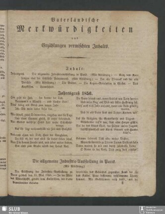 Vaterländische Merkwürdigkeiten und Erzählungen vermischten Inhalts