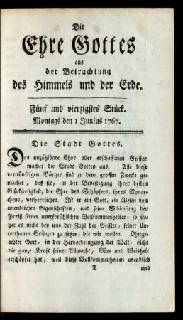 Fünf und vierzigstes Stück. Montags den 1 Junius 1767