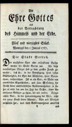 Fünf und vierzigstes Stück. Montags den 1 Junius 1767