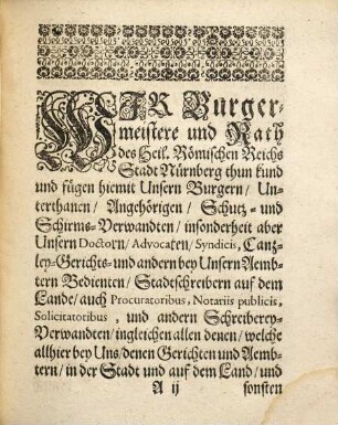 Eines Hoch-Edlen, Fürsichtigen und Hochweisen Raths Löbl. des H. Röm. Reichs Stadt Nürnberg, Verneuert- und vermehrte Ordnung, Wie es mit dem gestämpfften Papier in Dero Stadt, Vorstädten und Gebiet auf dem Land zu halten