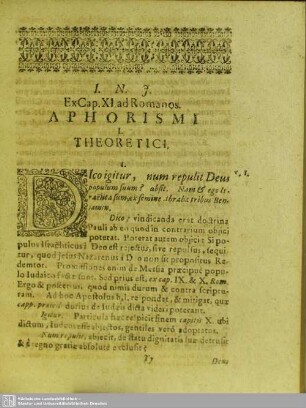 Ex Cap. XI. ad Romanos Aphorismi