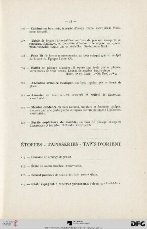 Étoffes - Tapisseries - Tapis d'orient (Nr. 114-141)