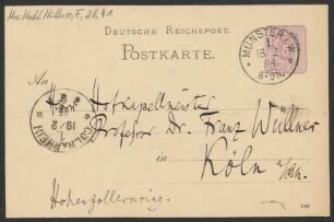 Postkarte an Franz Wüllner : 19.02.1886