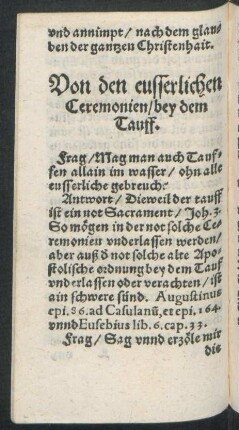 Von den eusserlichen Ceremonien/ bey dem Tauff.