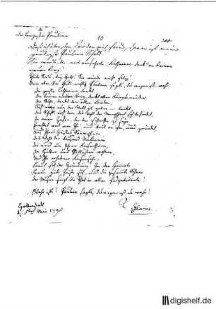 10: Brief von Johann Wilhelm Ludwig Gleim an Pauline Prinzessin Anhalt-Bernburg