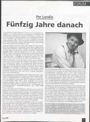 Per Landin. Fünfzig Jahre danach