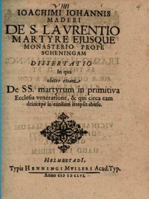 Dissertatio de S. Laurent. Martyre ...